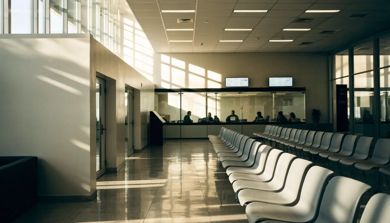 Persona mayor atendida en una ventanilla de oficina de atención al ciudadano en España